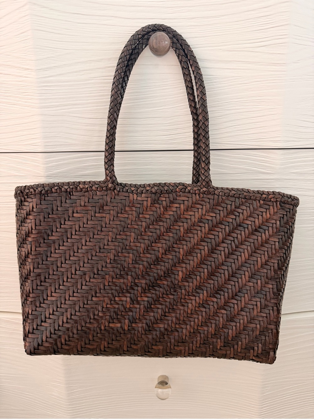 Brown Woven Tote Bag Braided Handles Large Shoulder Bag
